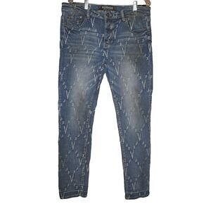 Valabasas Jeans Mens 36 Designed In Memphis Distressed Button Fly Blue V Pattern